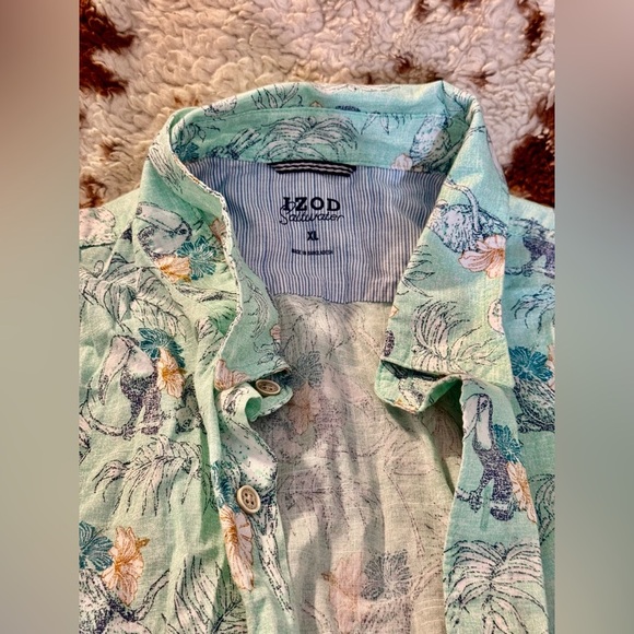 IZOD XL Saltwater Tropical Birds Parrot Toucan ButtonFront Hawaiian Mens Shirt - Picture 5 of 8